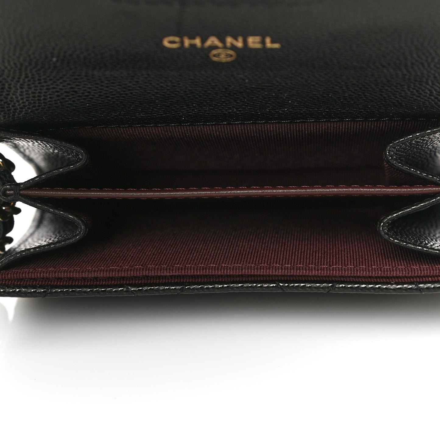 Caviar Quilted Flap Card Holder Chain Wristlet Black