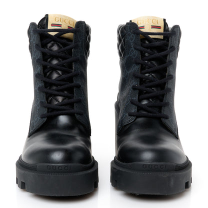 Gucci Apollo Calfskin GG Supreme Nappa Samoa Quilted Lace Up Ankle Boots 37 Black 3 of 11