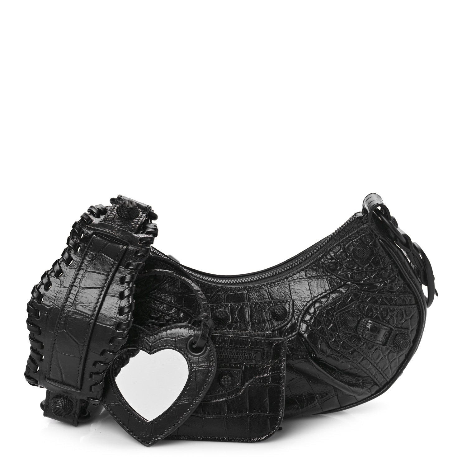 Balenciaga Extra Supple Calfskin Crocodile Embossed Monochrome Le Cagole Shoulder Bag XS Black 1 of 10