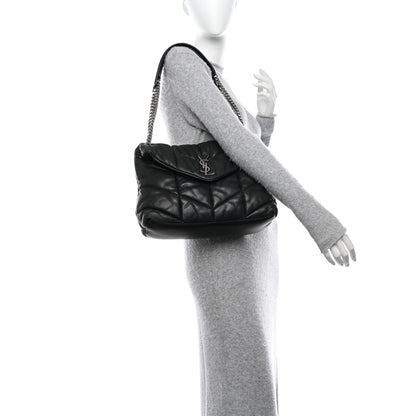 Saint Laurent SAINT LAURENT Lambskin Quilted Medium Loulou Puffer Monogram Chain Satchel Black 2 of 13