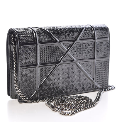 Christian Dior Metallic Patent Micro-Cannage Diorama Wallet on Chain Pouch Onyx Black 3 of 9