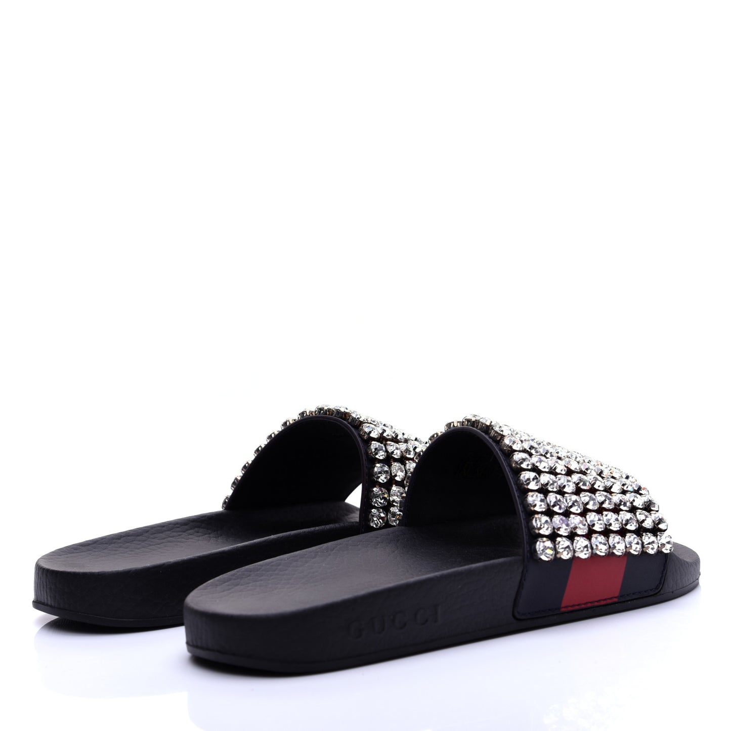 Calfskin Crystal Embellished Web Slide Sandals 38 Blue Red