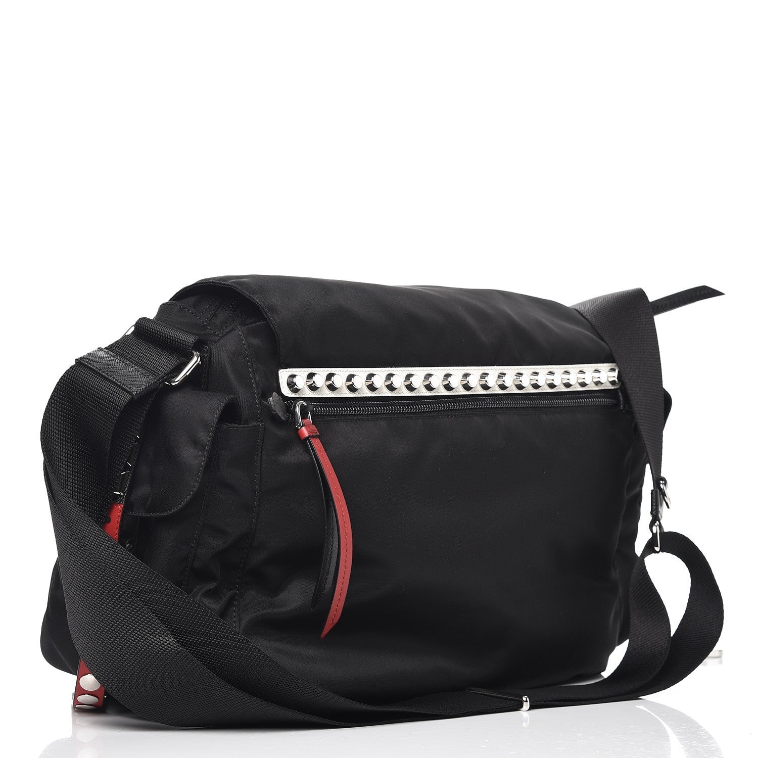 Prada Nylon New Vela Studded Messenger Black Fuoco 3 of 8