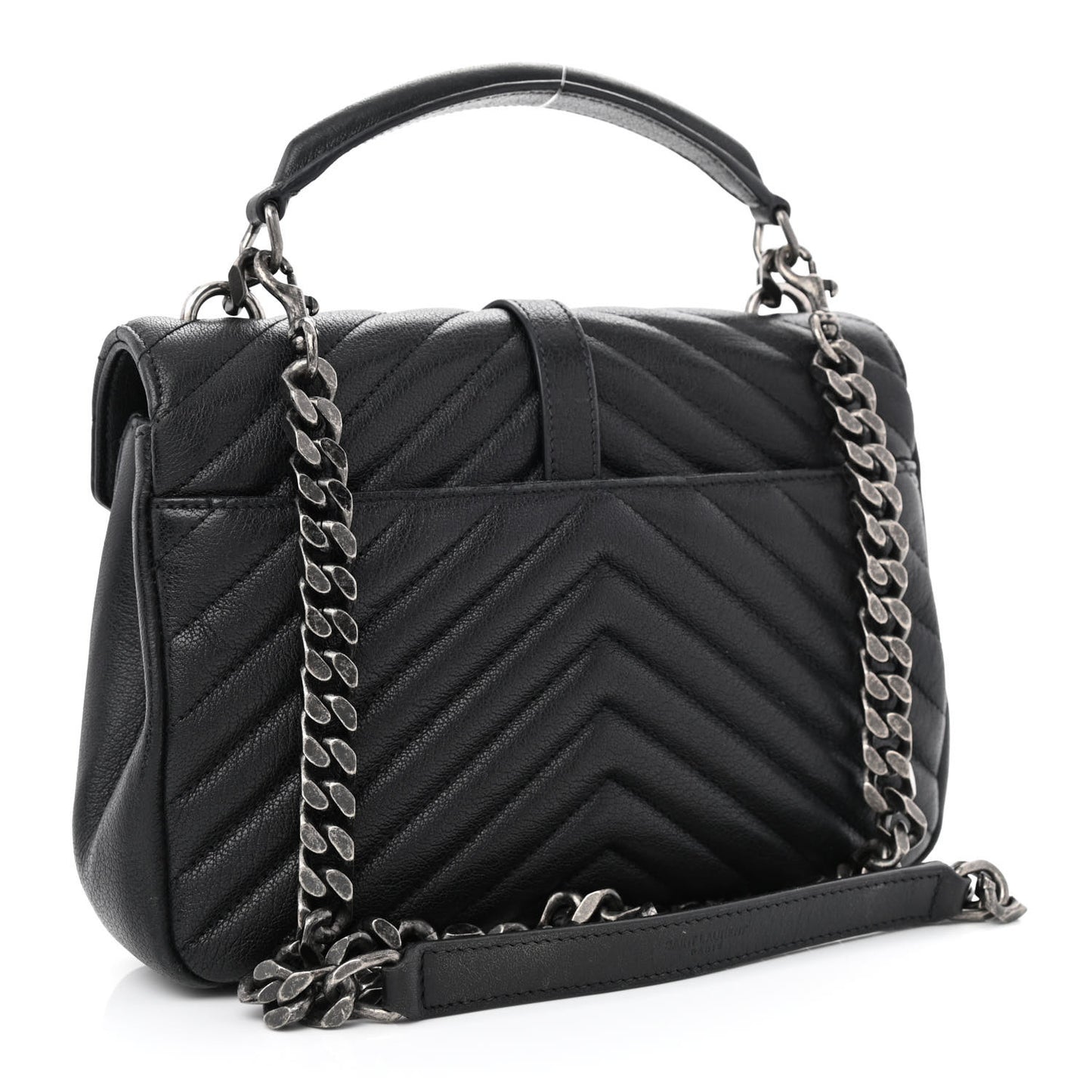 Sheepskin Matelasse Chevron Monogram Medium College Bag Black