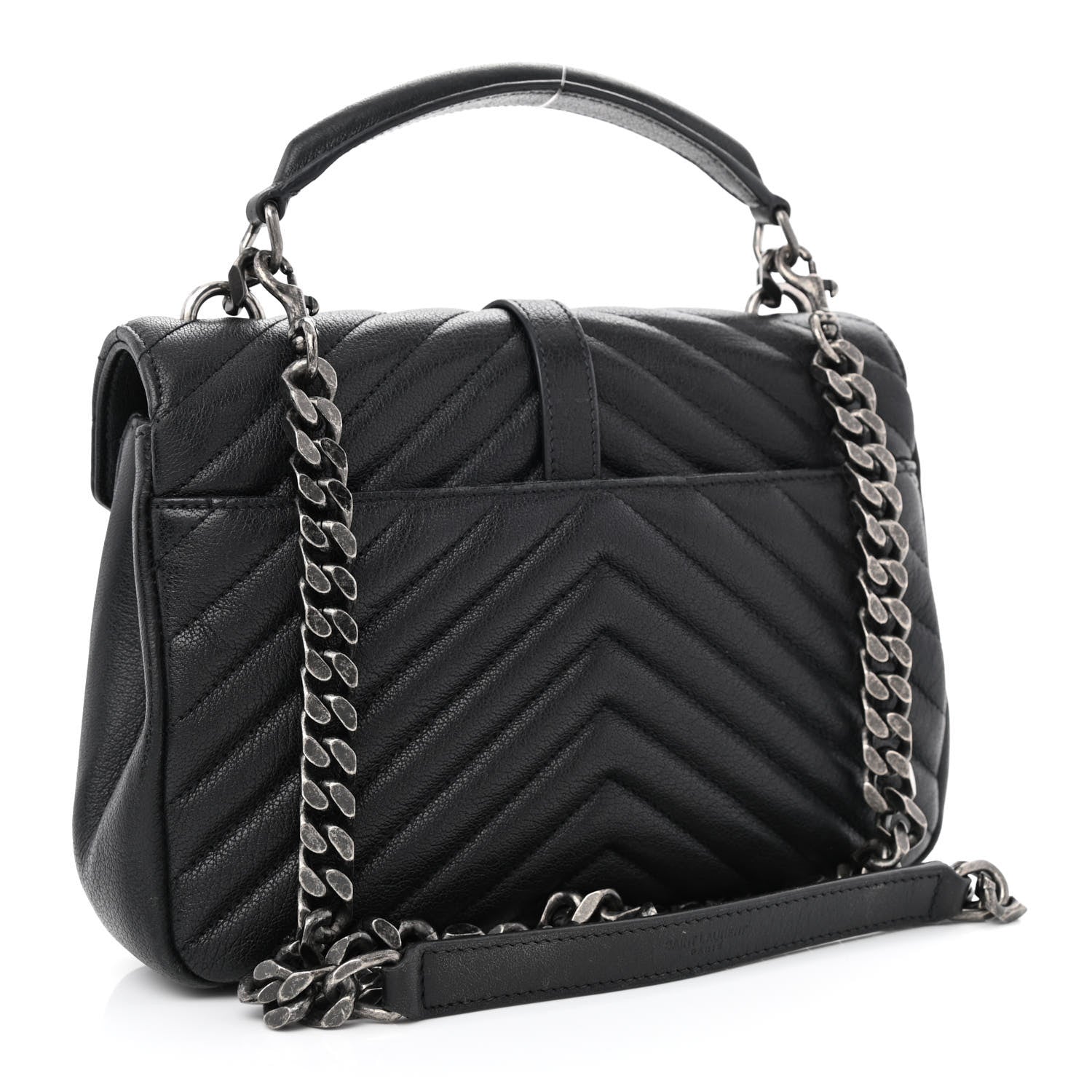 Saint Laurent Sheepskin Matelasse Chevron Monogram Medium College Bag Black 2 of 10