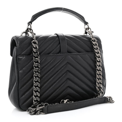 Saint Laurent Sheepskin Matelasse Chevron Monogram Medium College Bag Black 2 of 10