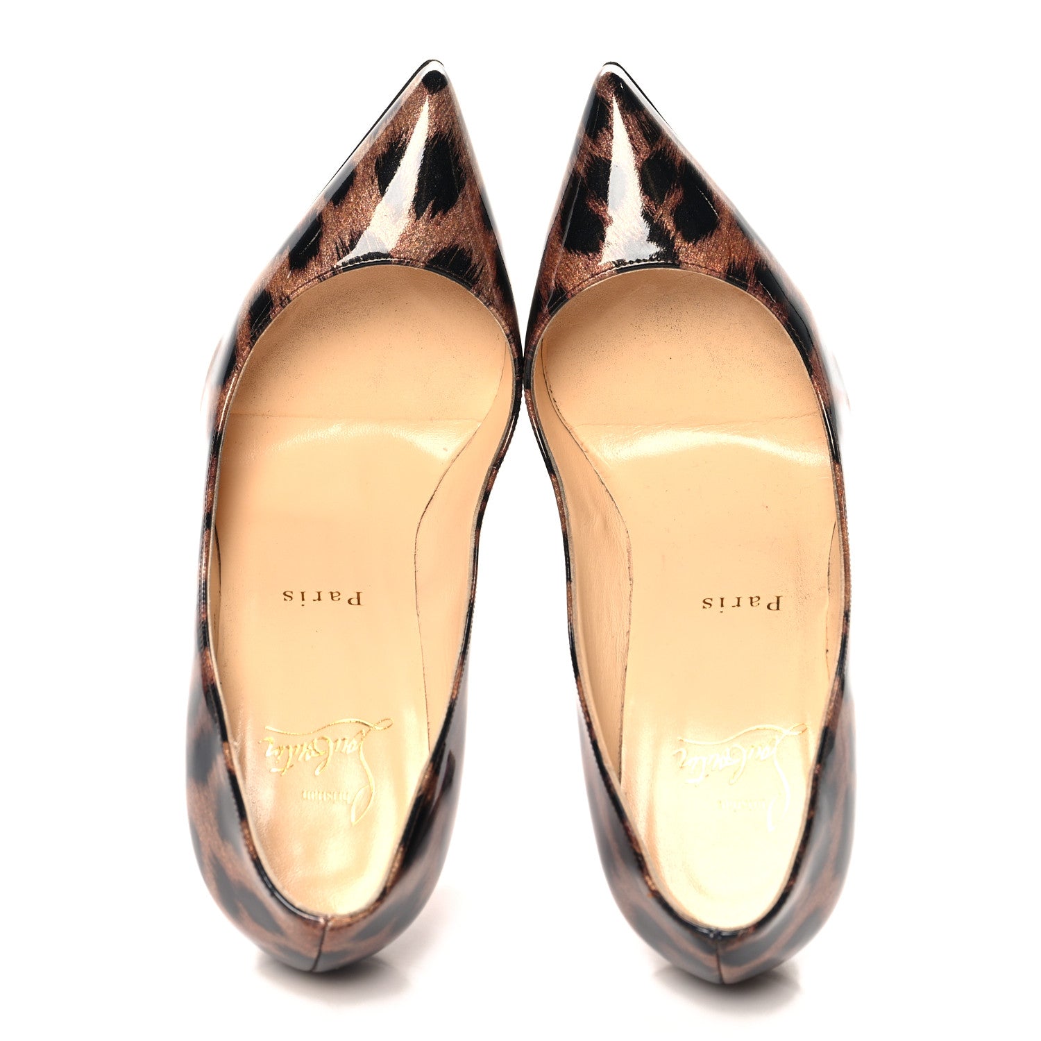 Christian Louboutin Patent Glitter Leopard Print Pigalle Follies 100 Pumps 37 Gold 2 of 9