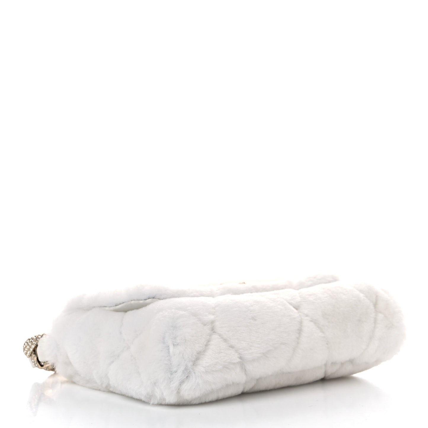 Shearling Lambskin Crystal Strass Flap White