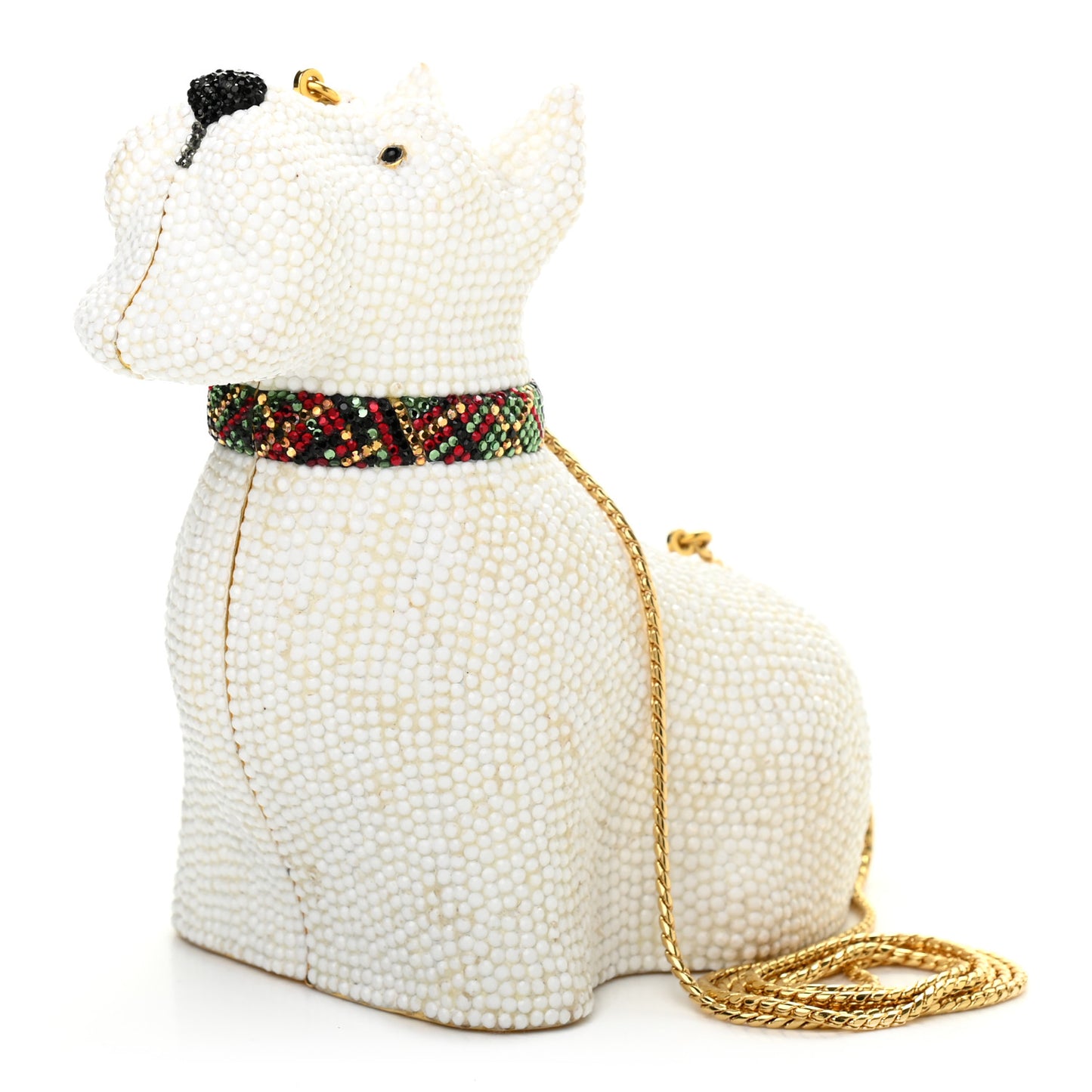 Crystal Terrier Minaudiere Clutch White Gold
