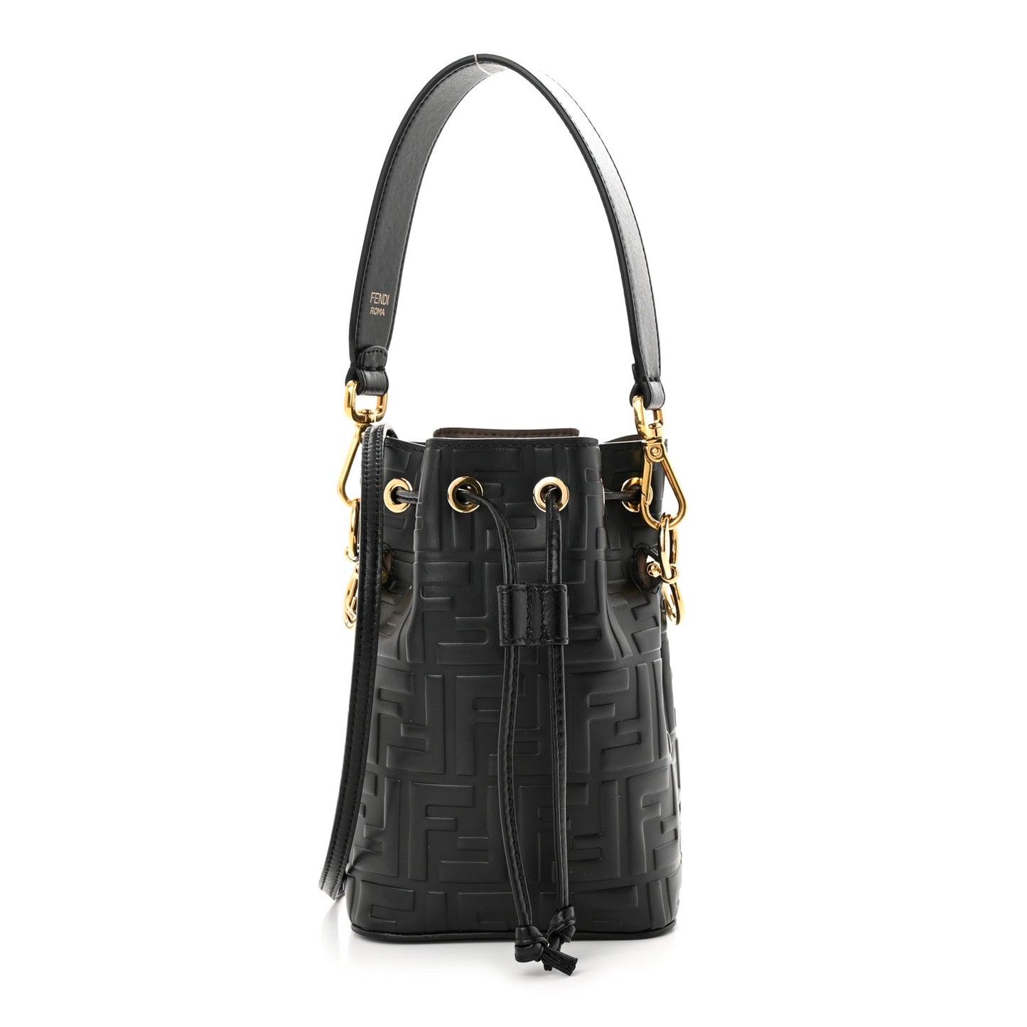 Vitello Liberty F is Fendi FF 1974 Embossed Mini Mon Tresor Bucket Bag Black