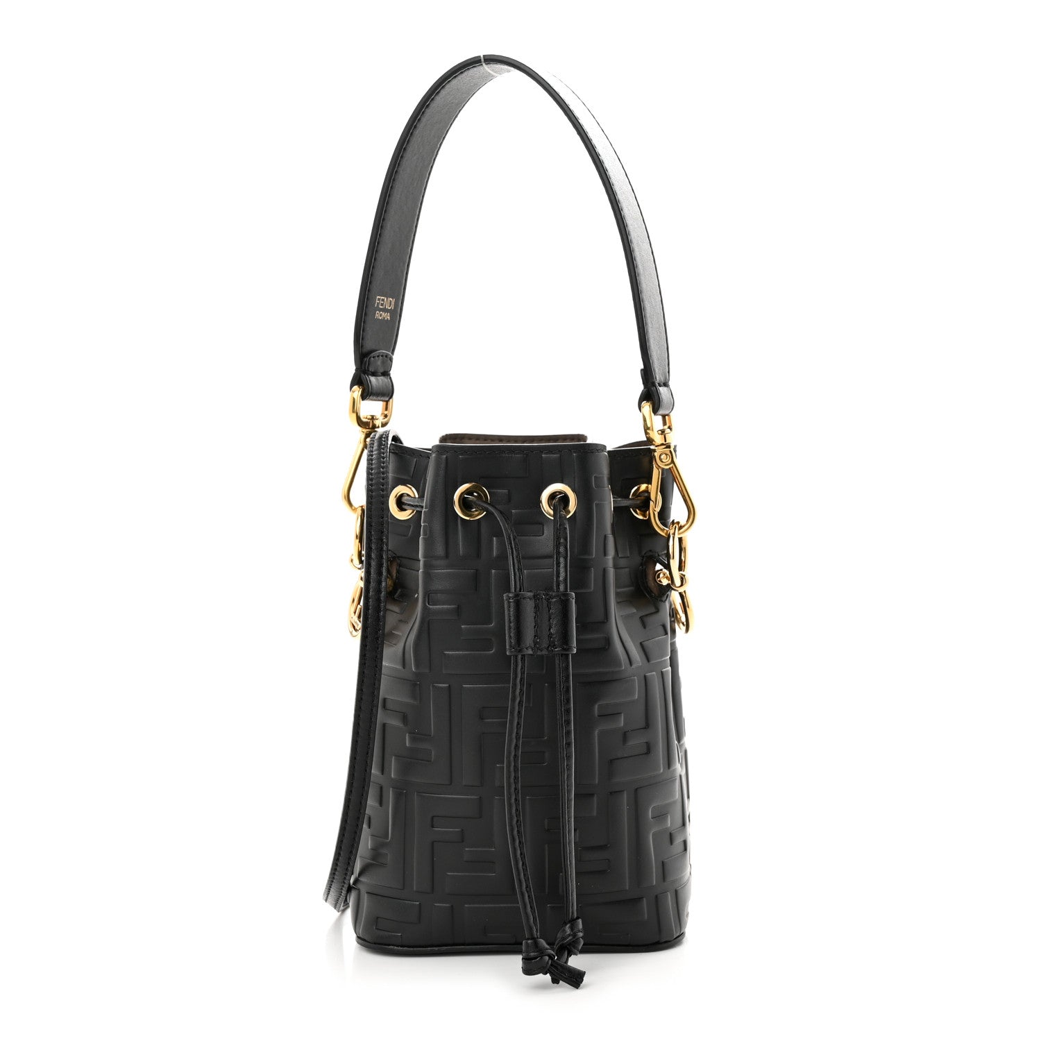 Fendi Vitello Liberty F is Fendi FF 1974 Embossed Mini Mon Tresor Bucket Bag Black 1 of 12