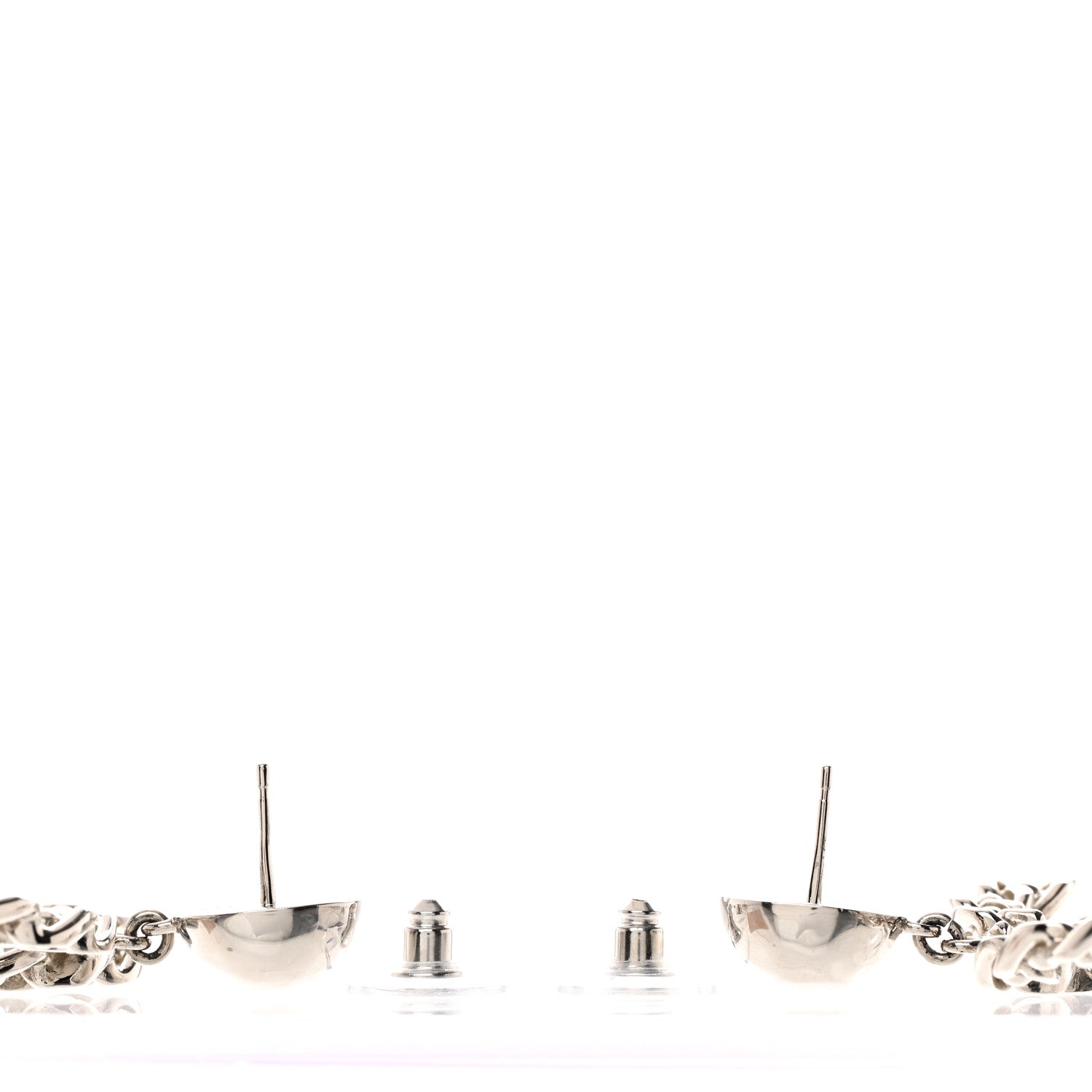 Chanel Pearl Chain Link CC Drop Earrings Silver 2 of 4