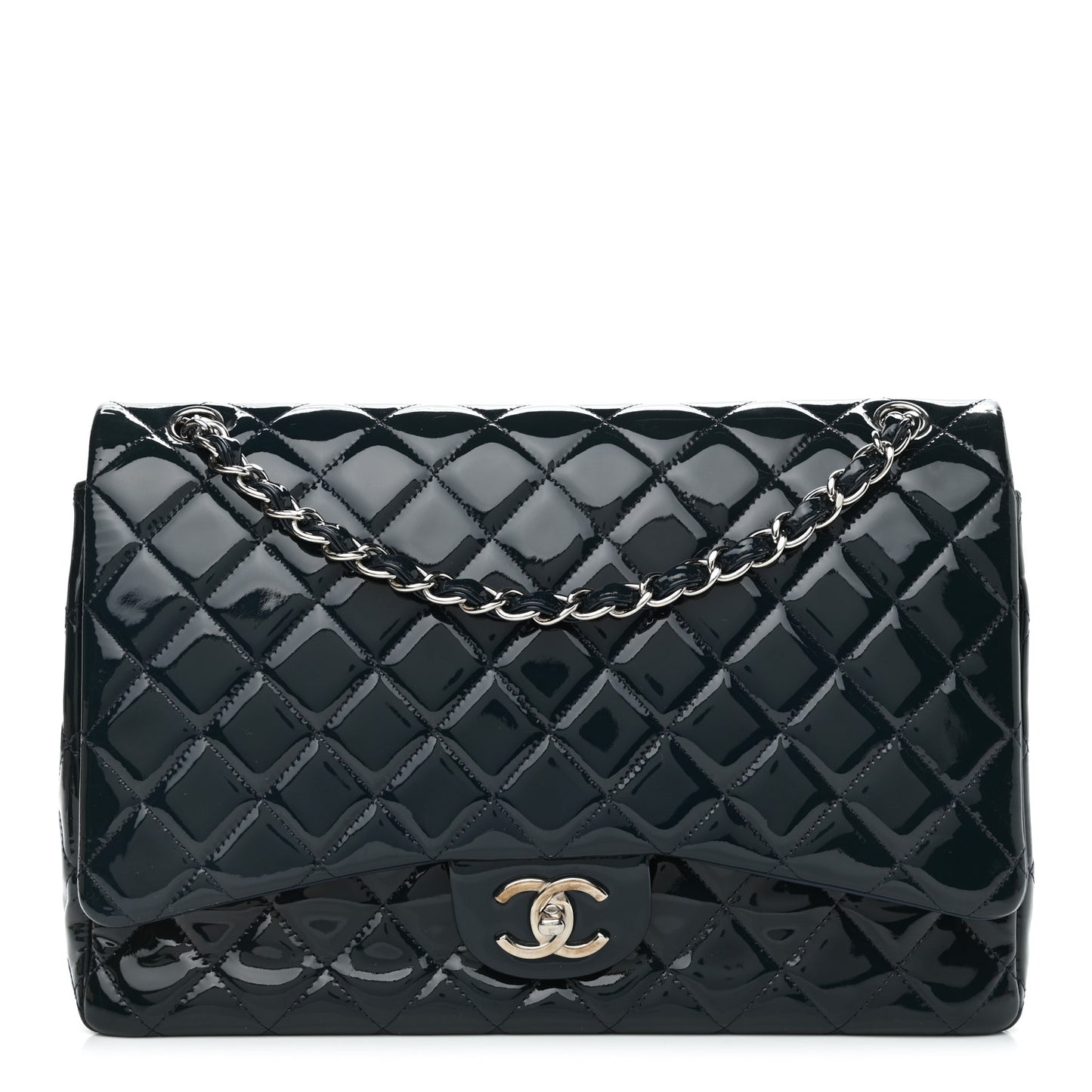 Patent Quilted Maxi Double Flap Navy