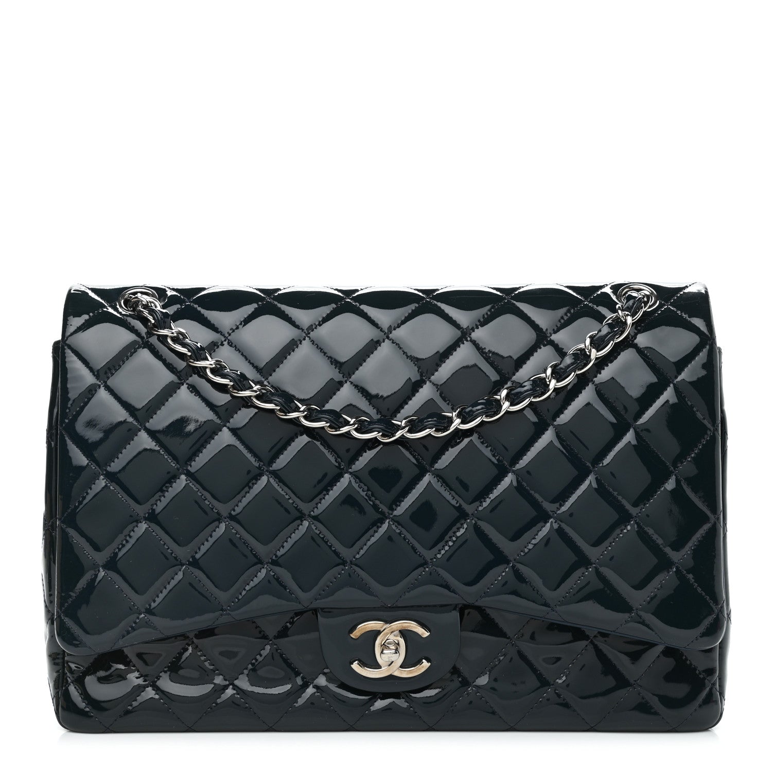 Chanel Patent Quilted Maxi Double Flap Navy 1 of 10
