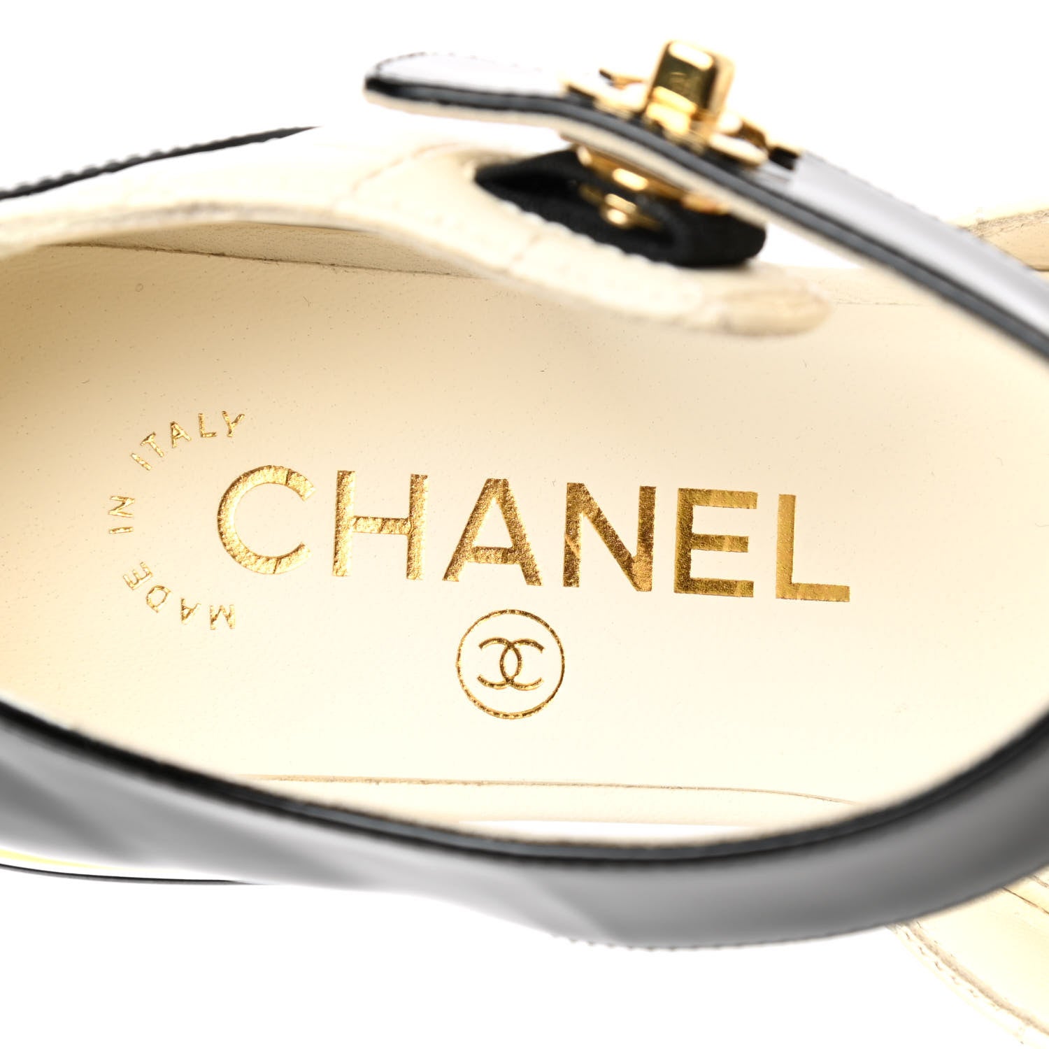 Chanel Patent Lambskin Quilted Cap Toe Ballerina Flats 35 Ivory Black 6 of 8