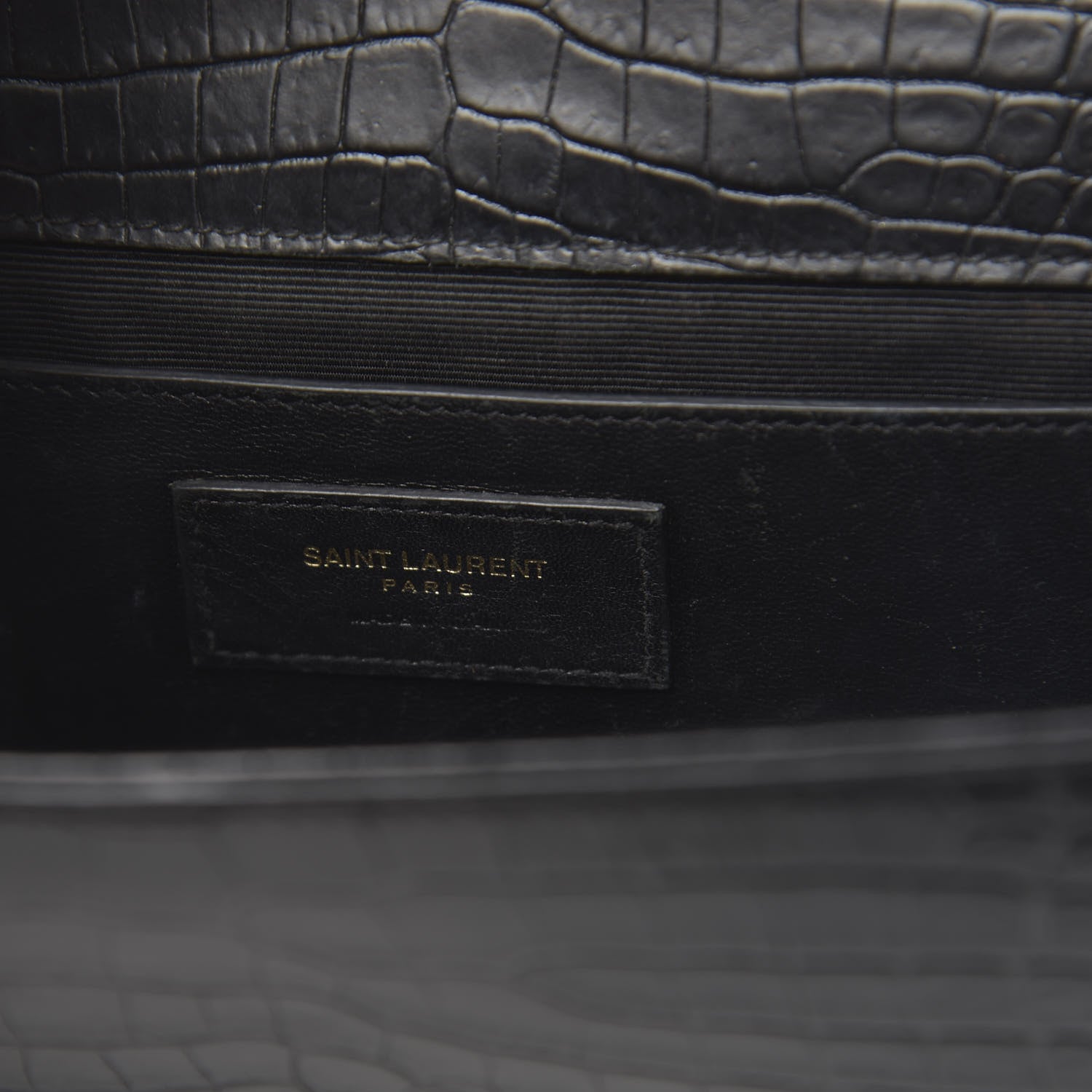 Saint Laurent Calfskin Crocodile Embossed Medium Classic Monogram Kate Tassel Satchel Black 6 of 9