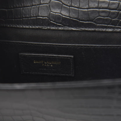 Saint Laurent Calfskin Crocodile Embossed Medium Classic Monogram Kate Tassel Satchel Black 6 of 9