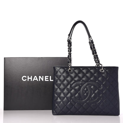 Chanel Caviar Quilted Grand Shopping Tote GST Dark Navy Blue 9 of 13