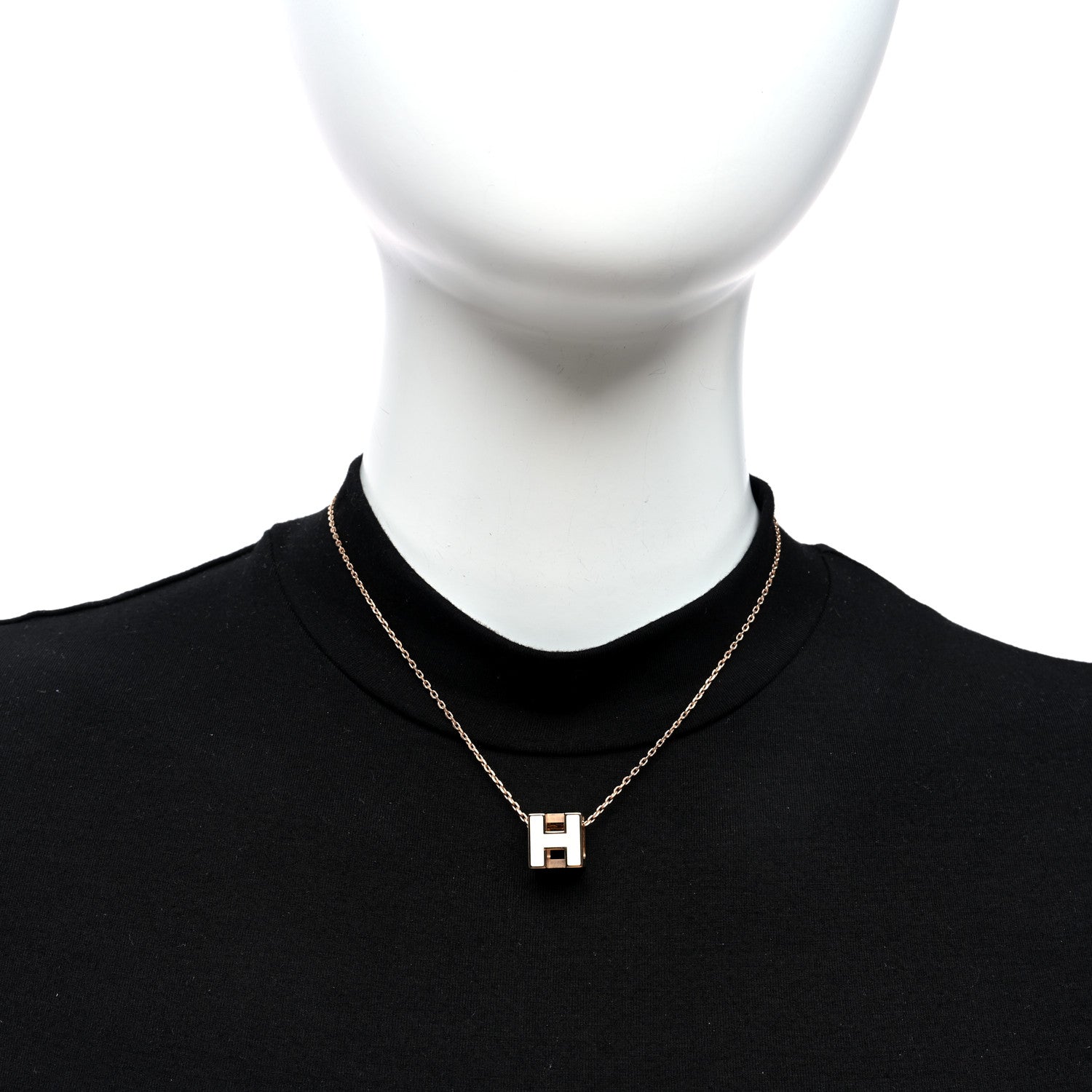 Hermes Rose Gold Lacquered Cage d'H Pendant Necklace White 2 of 6