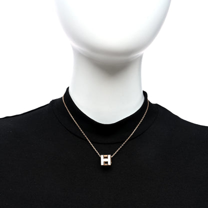 Hermes Rose Gold Lacquered Cage d'H Pendant Necklace White 2 of 6
