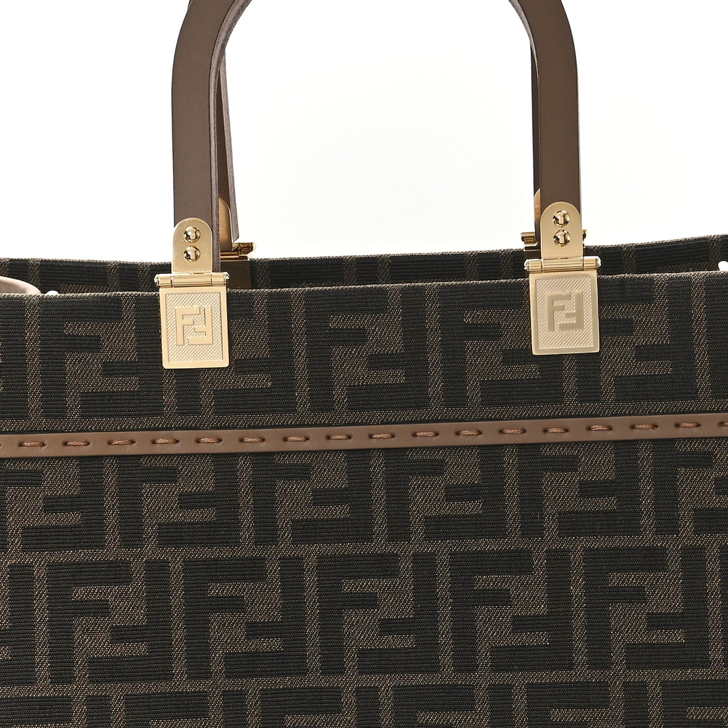 Fabric Jacquard FF 1974 Logo Large Fendi Sunshine Shopper Tote Tobacco Moro Sand