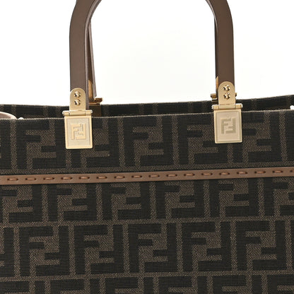 Fendi Fabric Jacquard FF 1974 Logo Large Fendi Sunshine Shopper Tote Tobacco Moro Sand 8 of 10