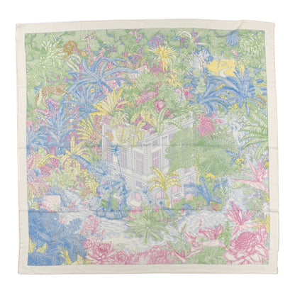 Hermes Cashmere Silk Faubourg Tropical Shawl 140 White Vert Bleu 1 of 5