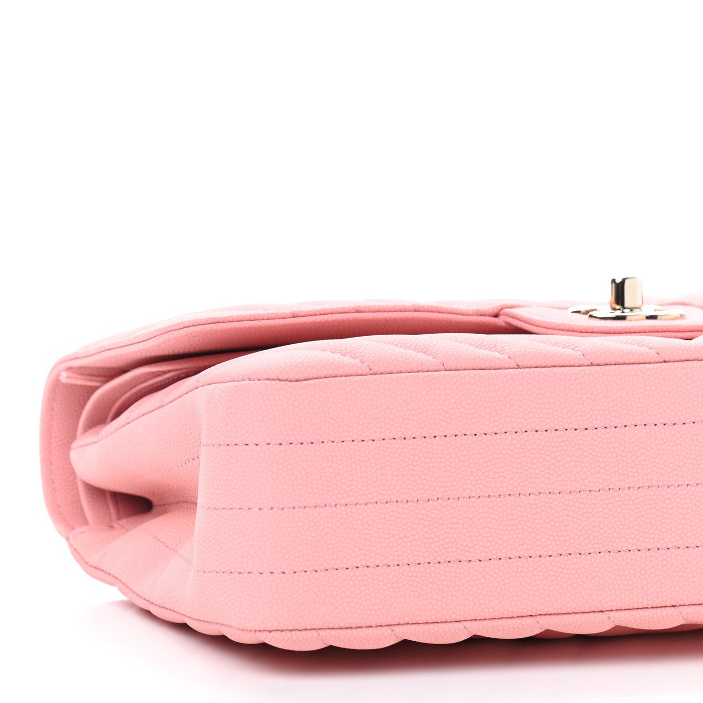 Caviar Flat Chevron Quilted Medium Double Flap Pink