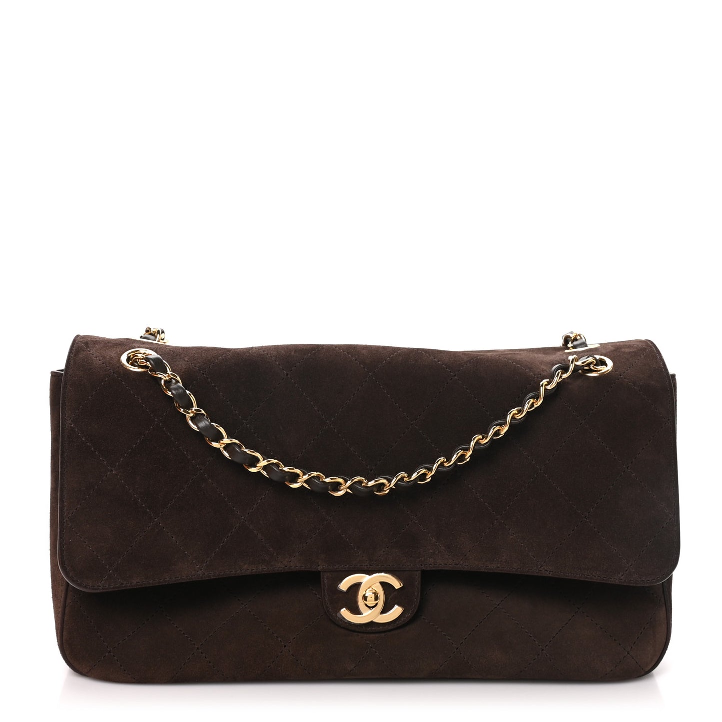 Suede Calfskin Small Souplissimo Maxi Flap Dark Brown