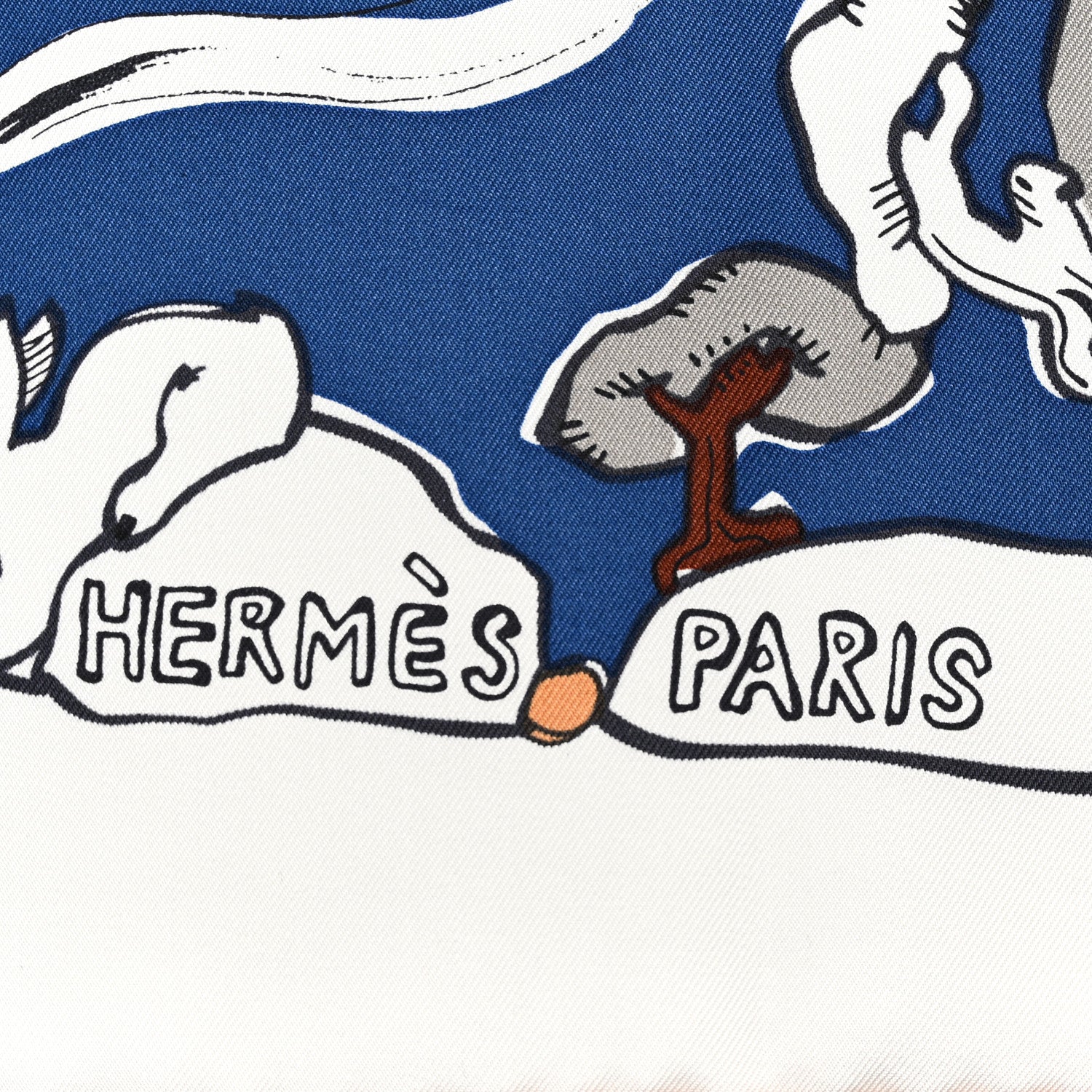 Hermes Silk Mille Et Un Lapins Scarf 90 White Marine Kaki 2 of 5