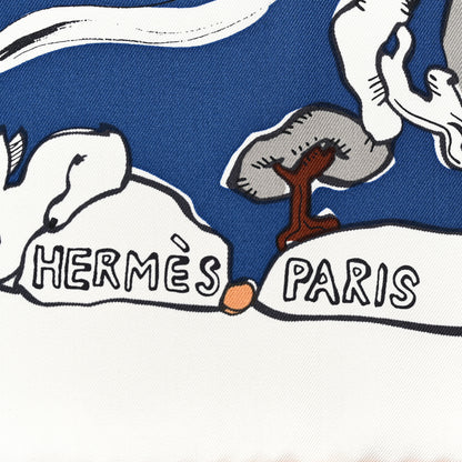 Hermes Silk Mille Et Un Lapins Scarf 90 White Marine Kaki 2 of 5