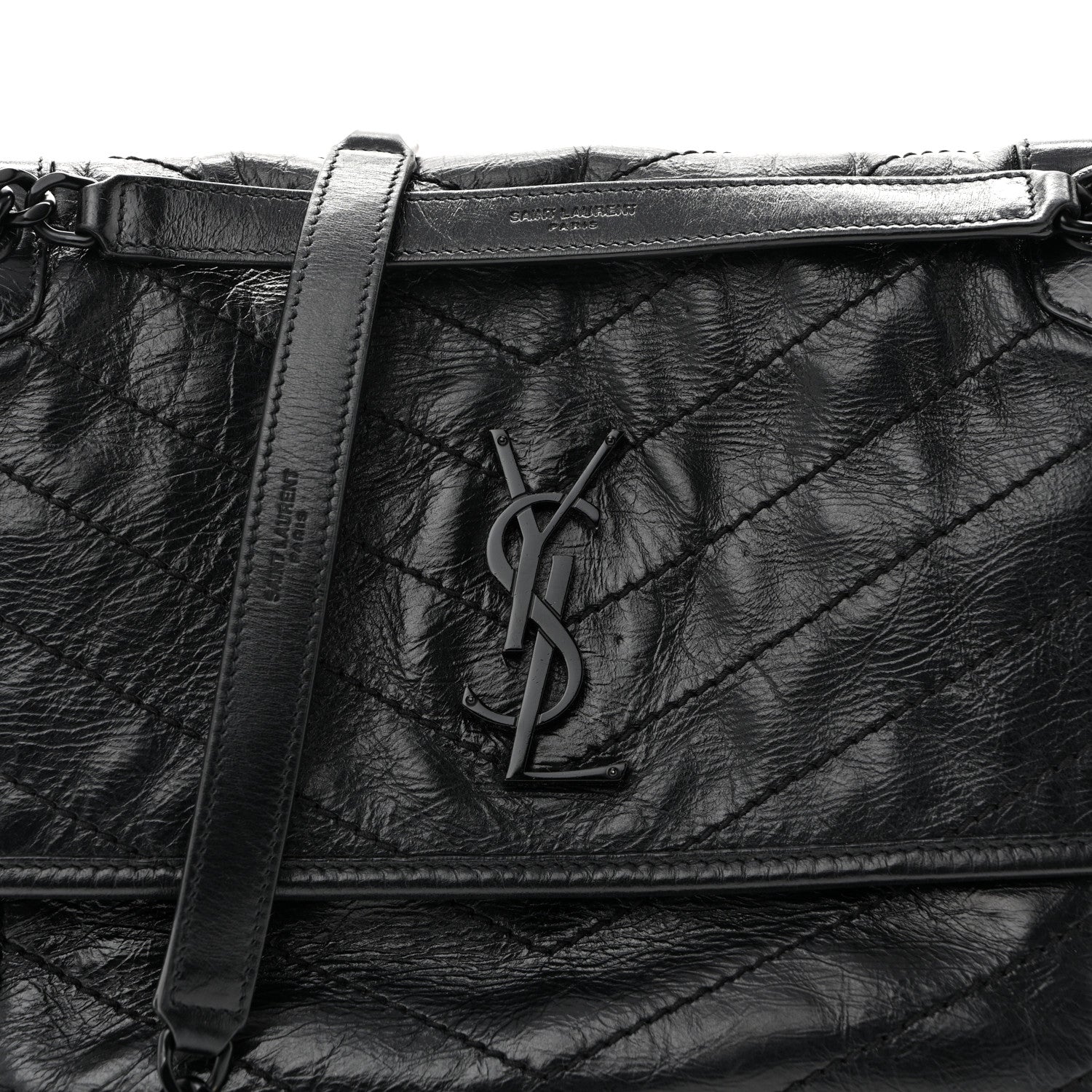 Saint Laurent Crinkled Calfskin Matelasse Monogram Medium Niki Chain Satchel Black 8 of 15