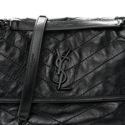 Saint Laurent Crinkled Calfskin Matelasse Monogram Medium Niki Chain Satchel Black 8 of 15