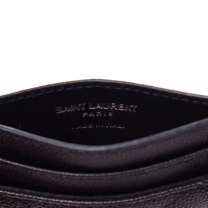 Saint Laurent Grain De Poudre Matelasse Chevron Monogram Credit Card Case Black 6 of 8