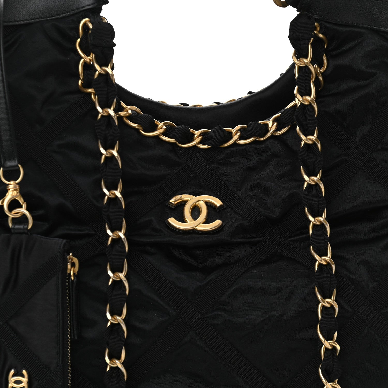Chanel Nylon Grosgrain Quilted Lifestyle Shopping Tote Black 8 of 12