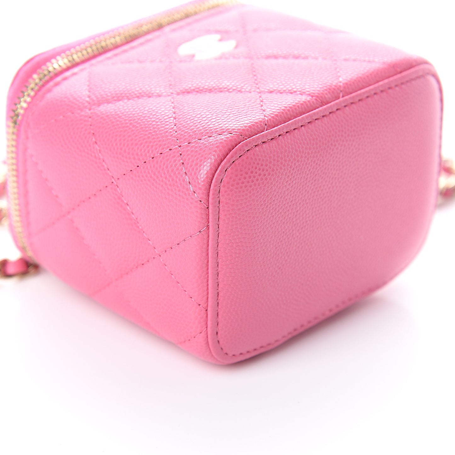 Caviar Quilted Mini Vanity Case With Chain Pink
