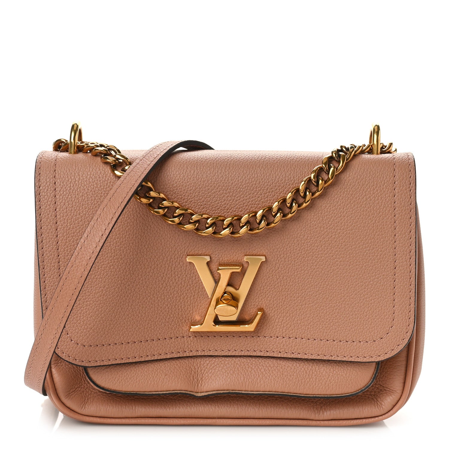 Louis Vuitton Grained Calfskin Lockme Chain Bag PM Rose Silk 1 of 8