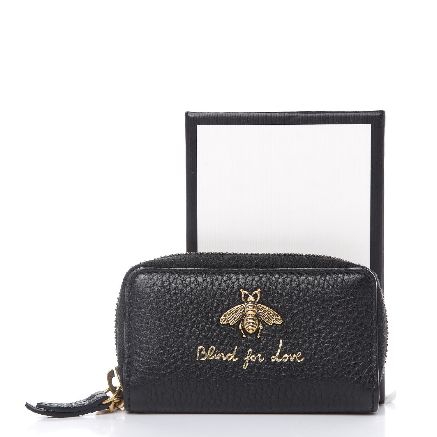Gucci Pebbled Calfskin Blind For Love Animalier Zip Around Key Case Black 8 of 8