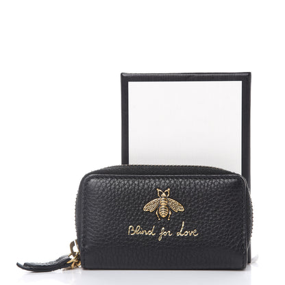 Gucci Pebbled Calfskin Blind For Love Animalier Zip Around Key Case Black 8 of 8