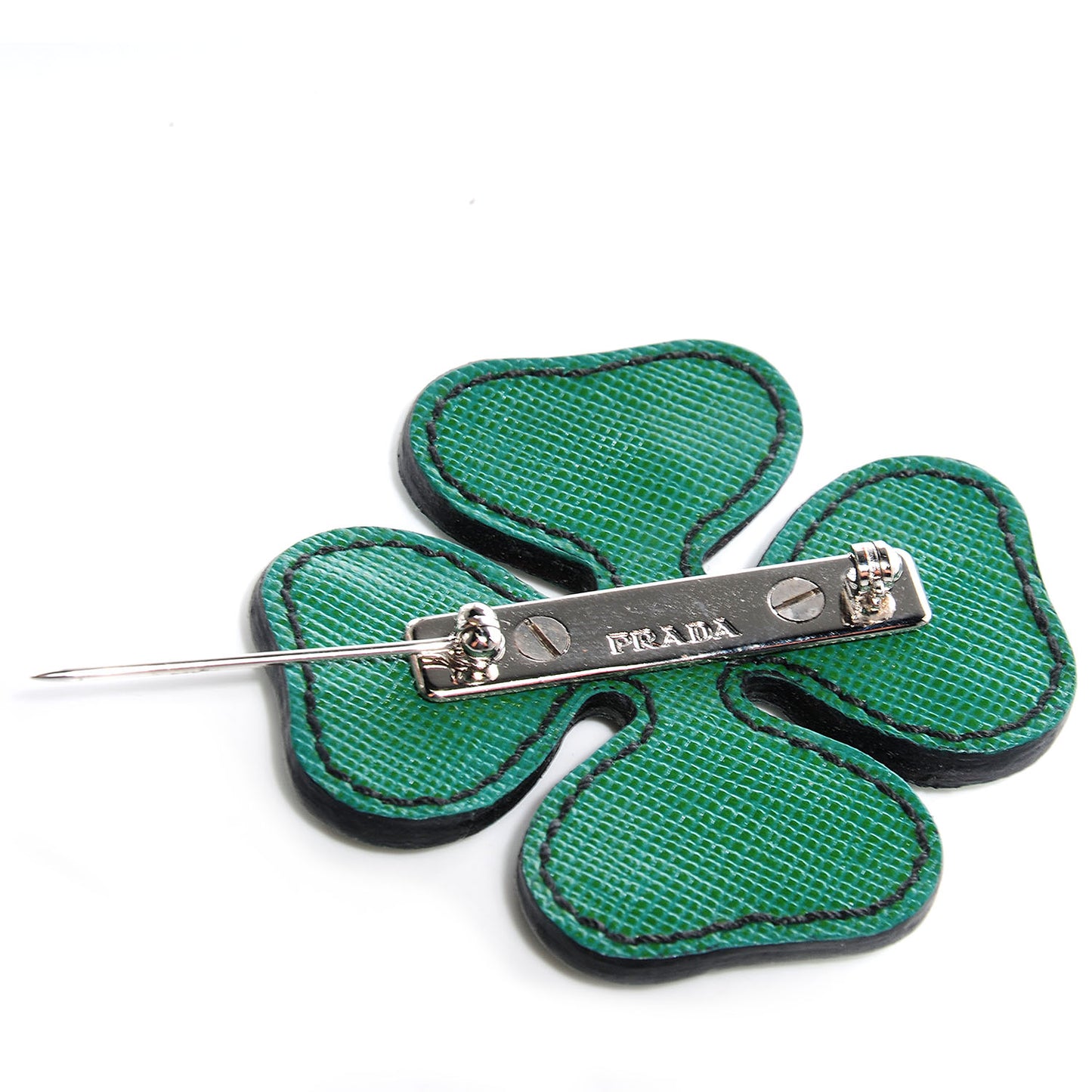 Saffiano 4-Leaf Clover Brooch Green