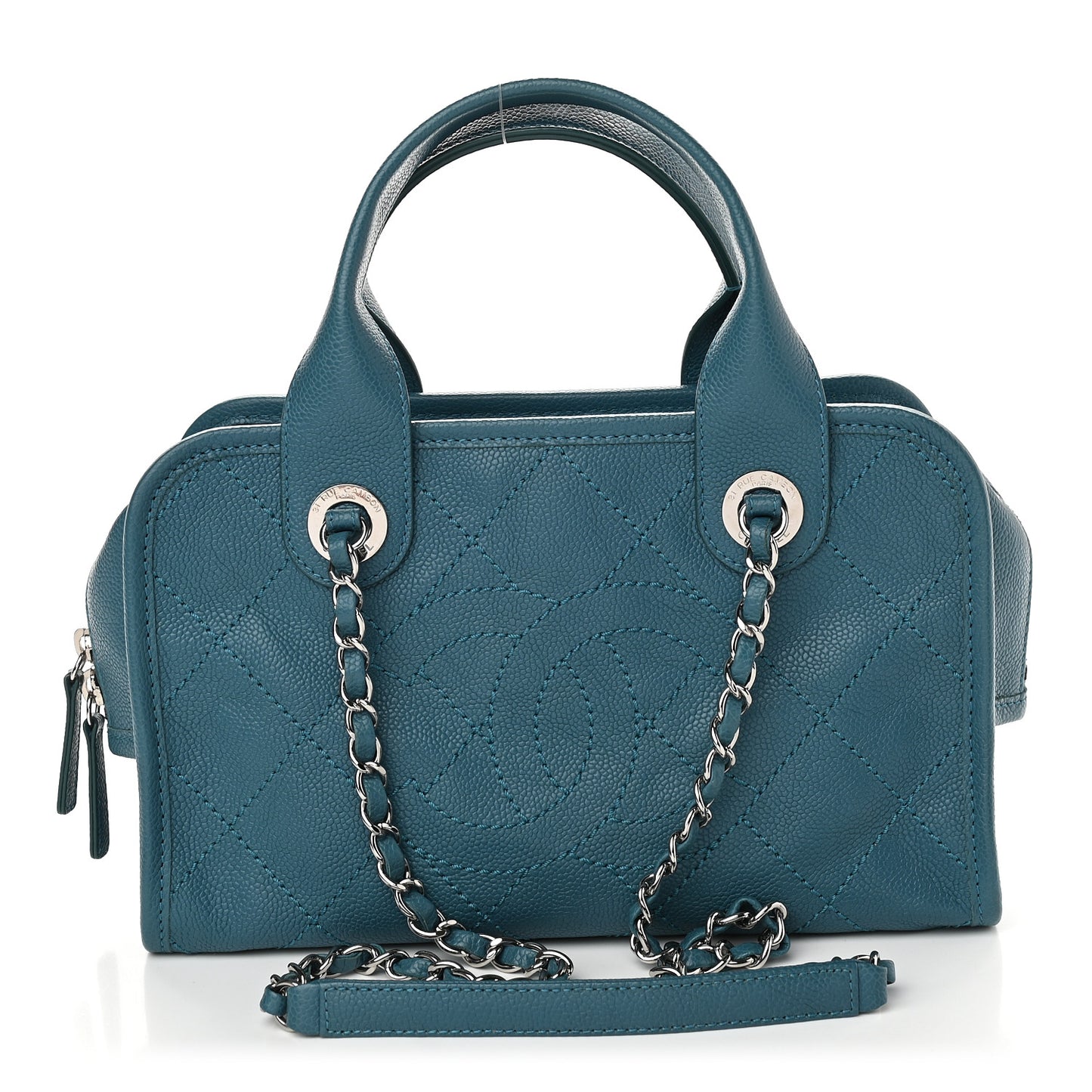 Caviar Quilted Deauville Bowling Bag Blue