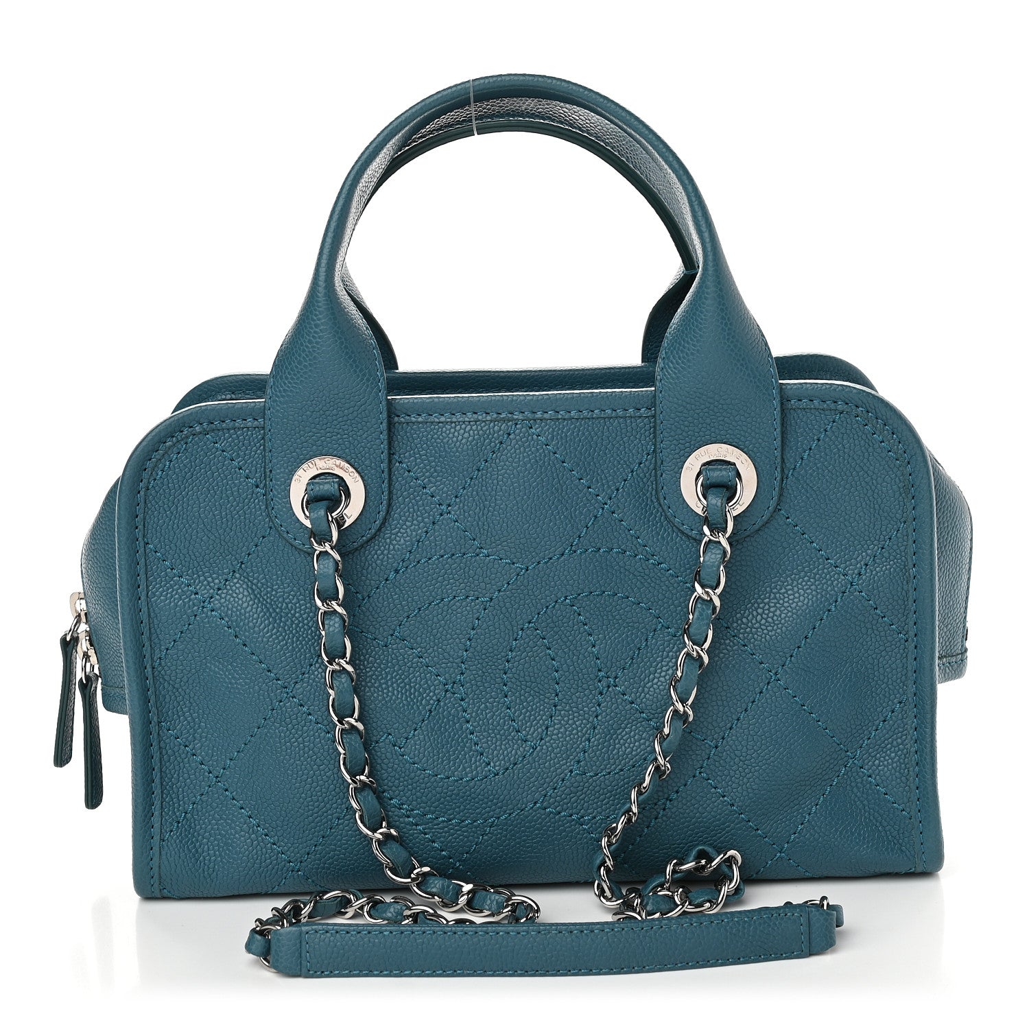 Chanel Caviar Quilted Deauville Bowling Bag Blue 1 of 9