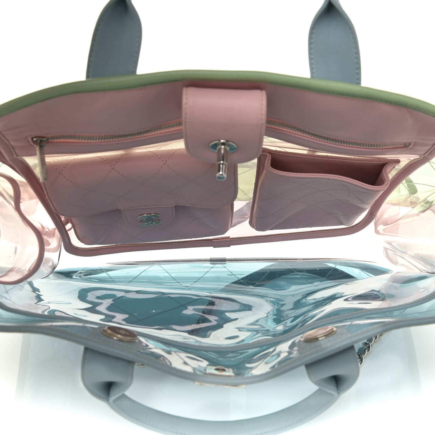 PVC Lambskin Stitched Medium Coco Splash Shopping Bag Blue Green Pink
