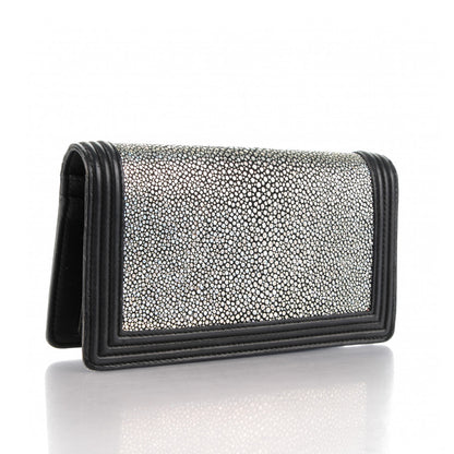 Chanel Metallic Galuchat Stingray Lambskin Yen Wallet Silver Black 3 of 7