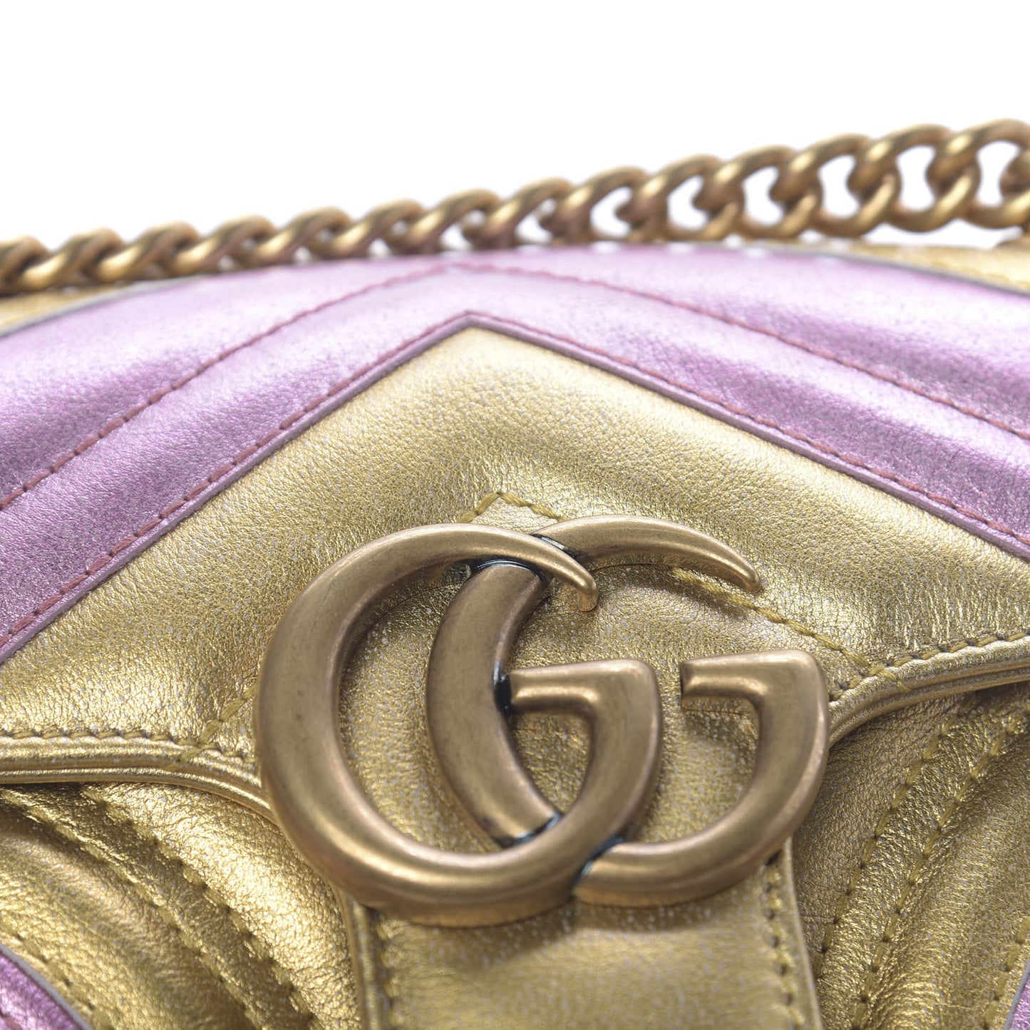Metallic Calfskin Matelasse Mini GG Marmont Shoulder Bag Gold Pink