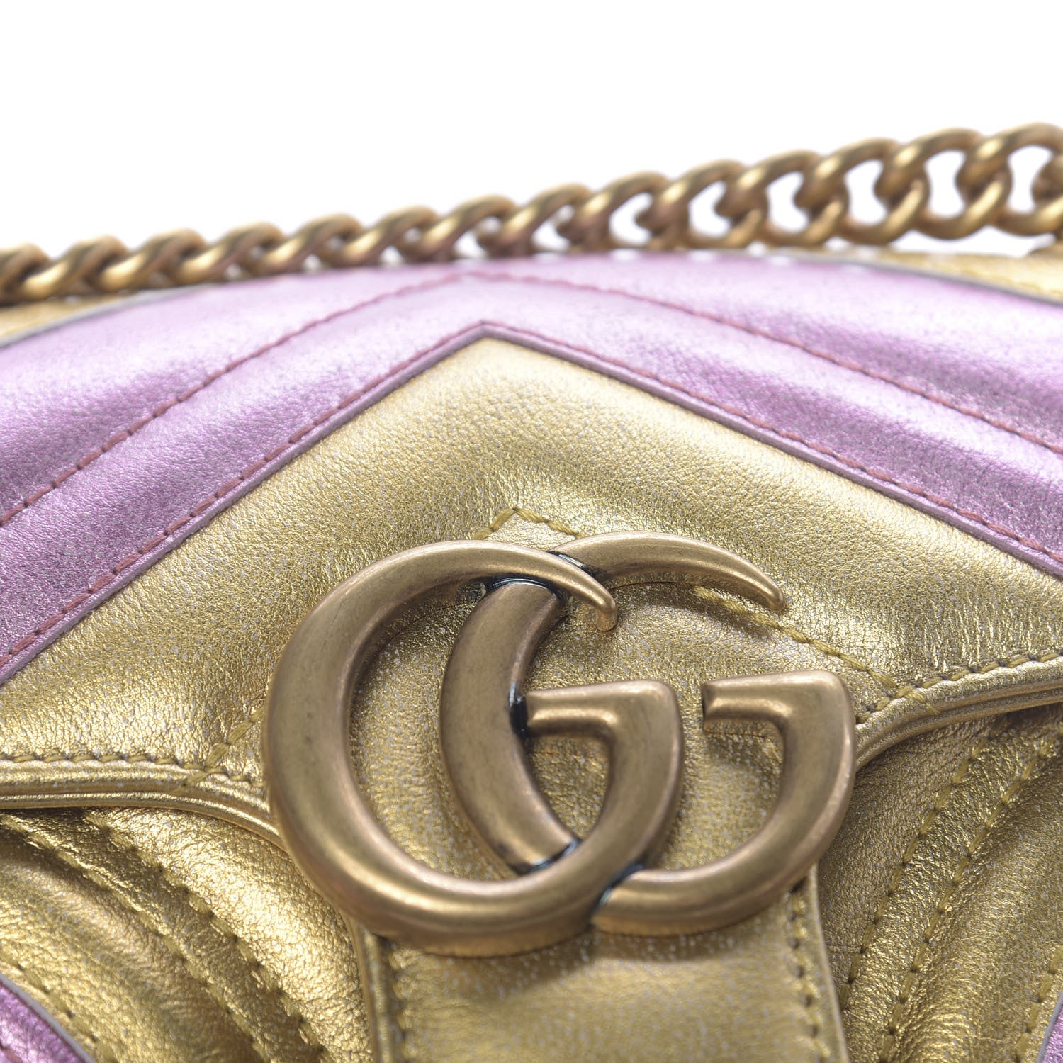 Gucci Metallic Calfskin Matelasse Mini GG Marmont Shoulder Bag Gold Pink 12 of 13