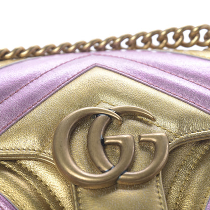 Gucci Metallic Calfskin Matelasse Mini GG Marmont Shoulder Bag Gold Pink 12 of 13
