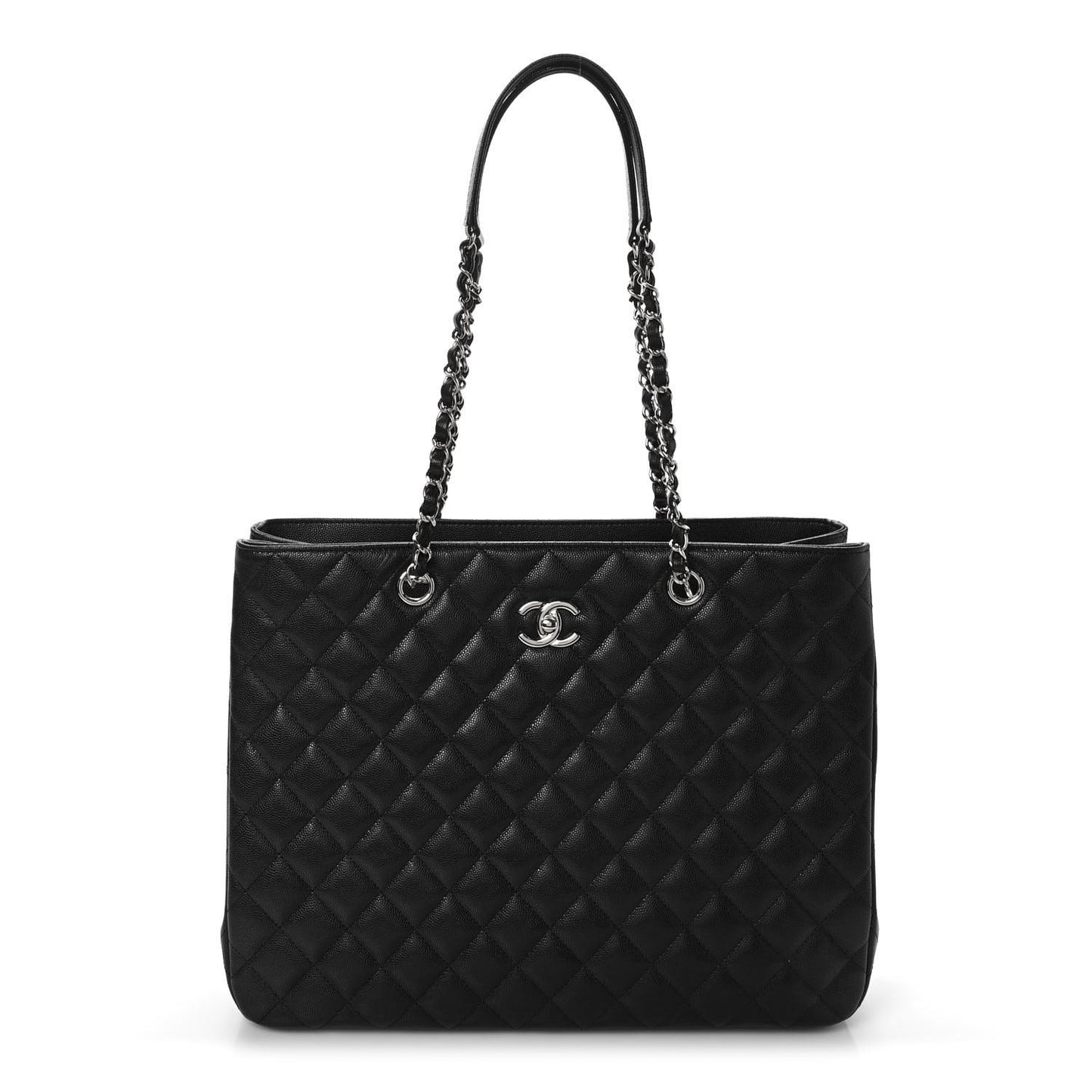Caviar Quilted Large Shopping Tote Black