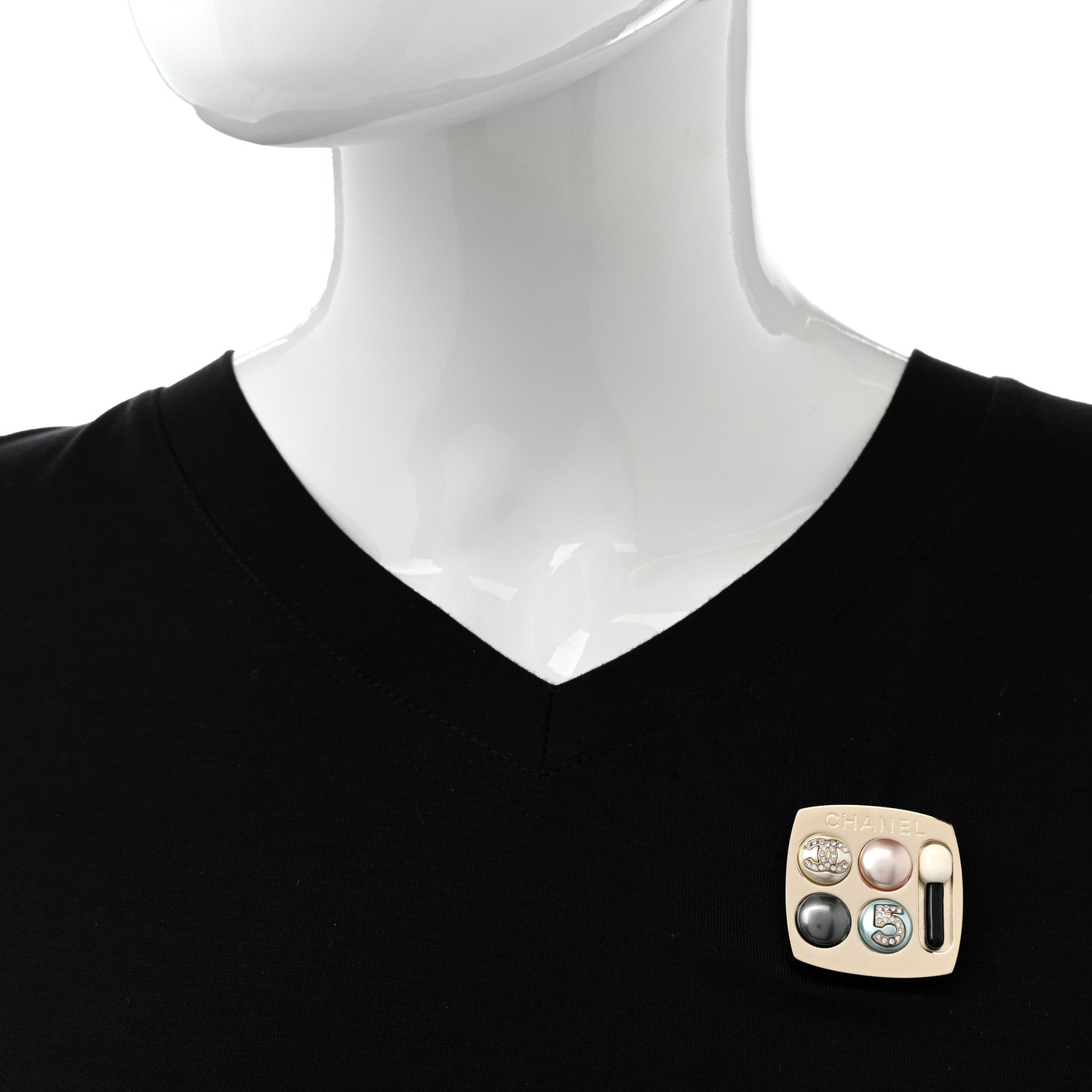Chanel Pearl Resin Crystal CC No 5 Eyeshadow Brooch Gold Pearly 2 of 4