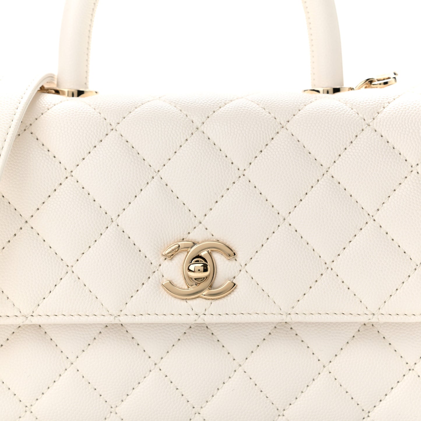 Caviar Quilted Mini Coco Handle Flap White